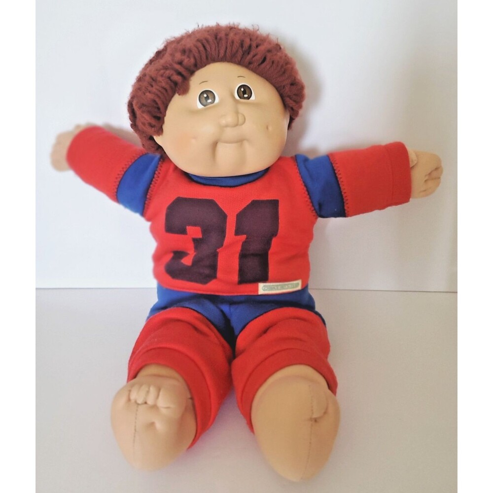 Cabbage Patch Kids Play Doll 1984 Red Blue 31 Jog Suit Brown Hair No Shoes